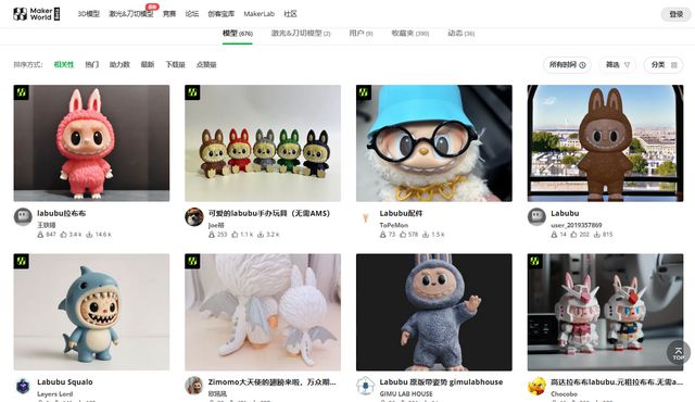 多个3D打印社区网站已有LABUBU模型(图2)